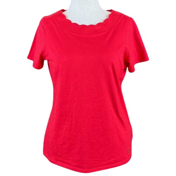 ANNE KLEIN SPORT RED SCALLOP NECK SHORT SLEEVE TEE, SIZE L - Picture 1 of 5